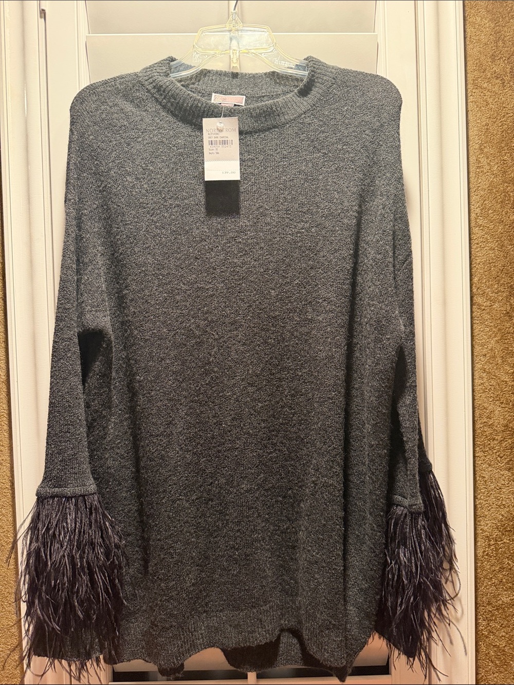 Charter Club Charcoal Feather-Cuff Long Sleeve Sweater Dress or Tunic - NWT - XS